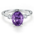thumbnail image 3 of Gem Stone King 14K White Gold Purple Amethyst and White Created Sapphire Engagement Ring for Women | 2.56 Cttw | Oval 10X8MM | Gemstone February Birthstone | Size 8, 3 of 6