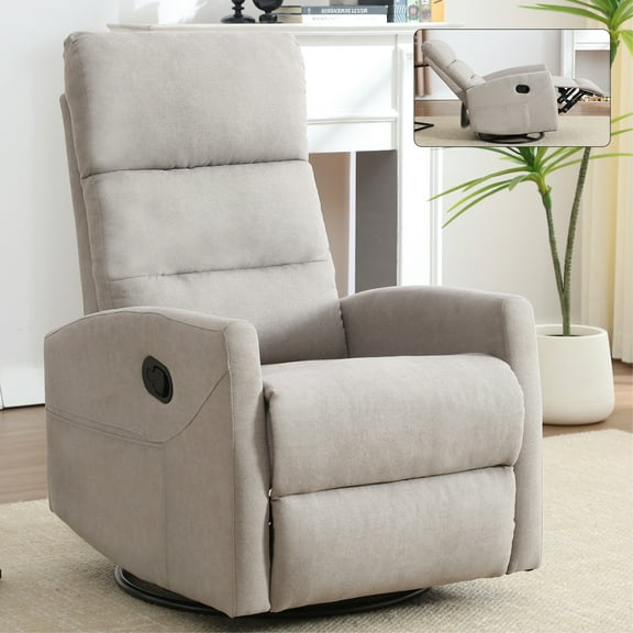 Manual Recliner Chair with Rocker and Swivel in Fabric for Living Room, Grey