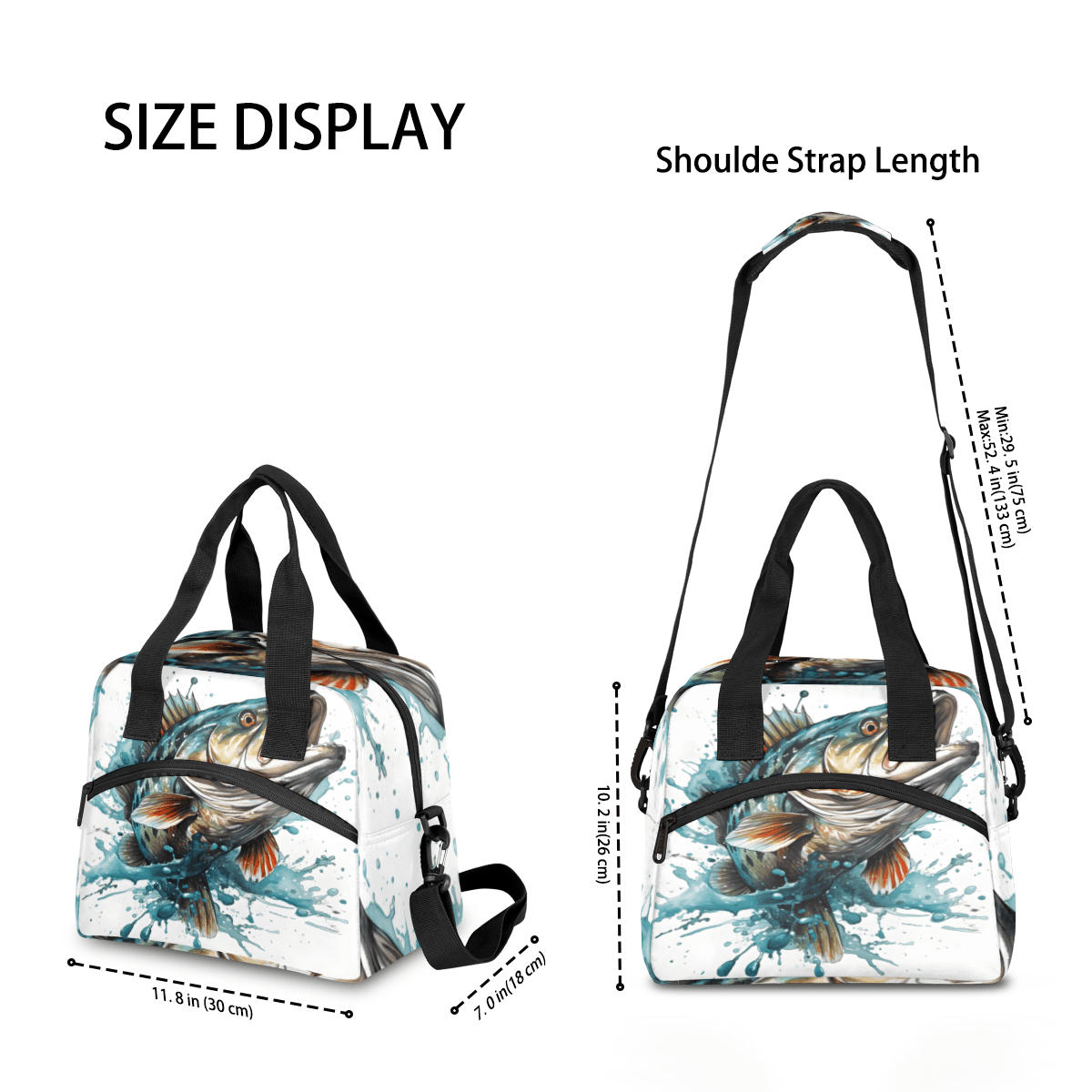 Herdesigns Funny Fish Insulated Lunch Bag for Women Men Adults Large Reusable Lunch Box Bass Fish Leakproof Cooler Tote Bags with Adjustable Shoulder Strap