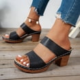thumbnail image 3 of Rokment Womens Platform High Heels Slip on Dressy Sandals 2026 Summer Fashionable Leather Fish Mouth Open Toe Chunky Block Heeled Orthotic Dress Slides Shoes for Ladies Black Size 9, 3 of 6