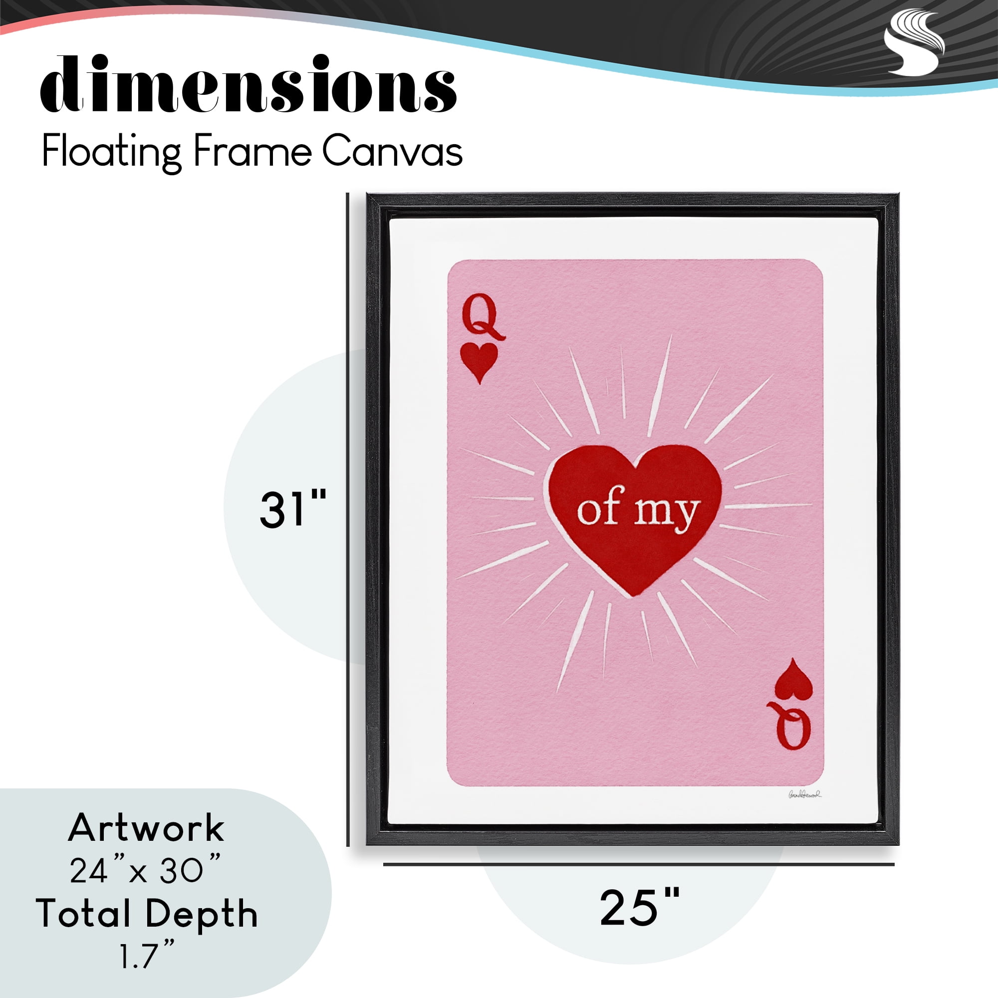 Queen Of My Heart Card Black Framed Floater Canvas Wall Art, design by Amanda Greenwood