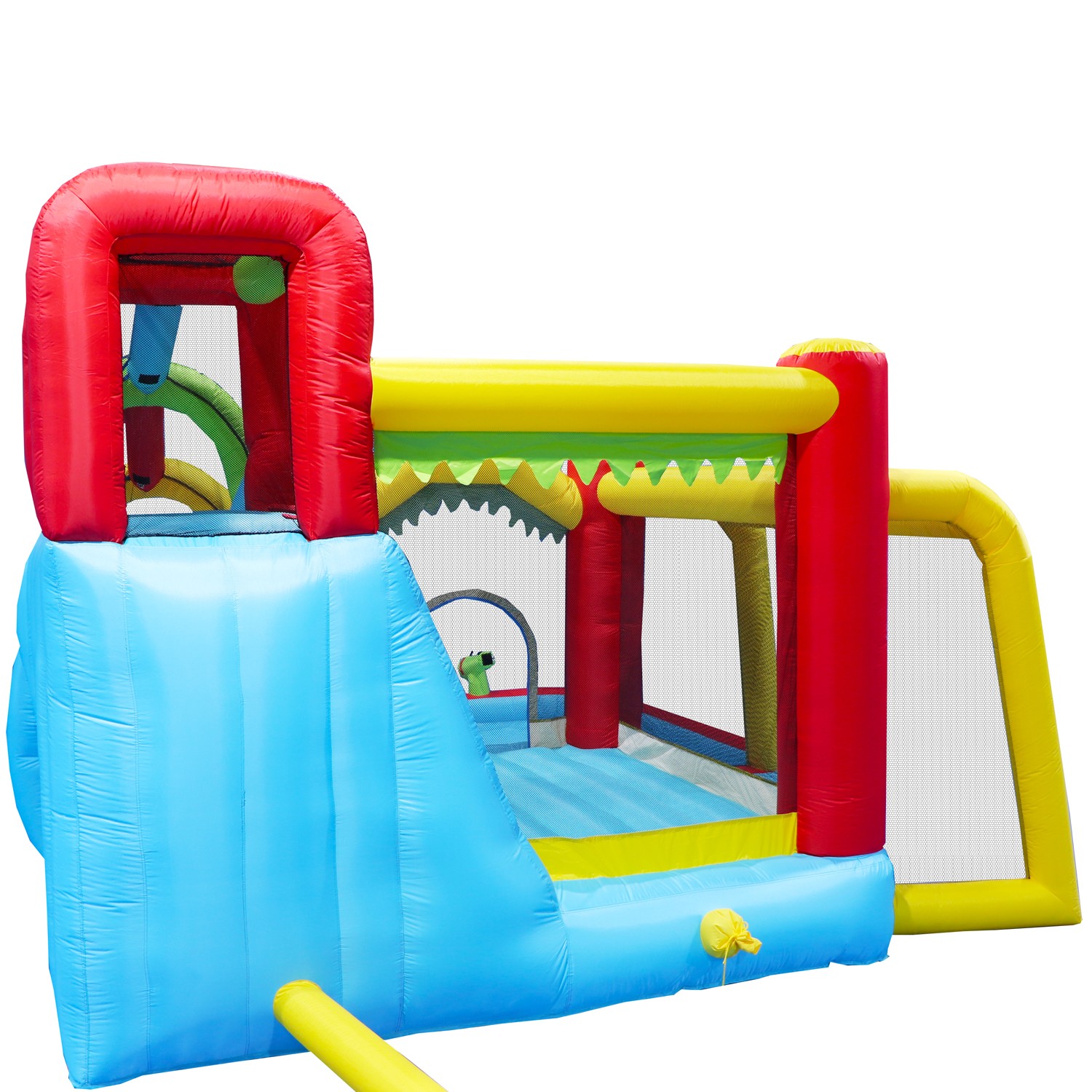 Inflatable Slide Water Park Complete Setup for Kids 3 - 10, Bouncer Play House Outdoor Soccer with Splash Pool & Water Spray & Climbing Wall & Basketball & Football - 177 L * 137 W * 94.4 H (inch)