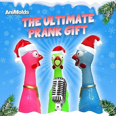 Animolds Screaming Rubber Chicken Novelty Toys, Tie Dye, Set of 6