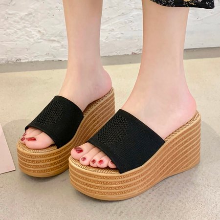 

Women Knitted Breathable Shoes Wedges Party Platform Beach Slipper Flip Flops