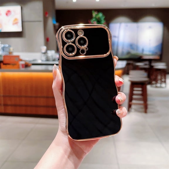SaniMore for iPhone 11 Pro Max Case, Electroplated Wave Bumper Design Camera Large Window (with Lens Film) Full Protection Stylish Slim Lightweight Anti-drop for Girls Women, Black