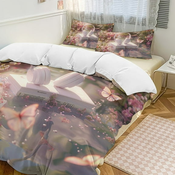 Butterfly Dancing 3 Pieces Duvet Cover with Zipper Closure,Premium Polyester Lightweight Bedding Set