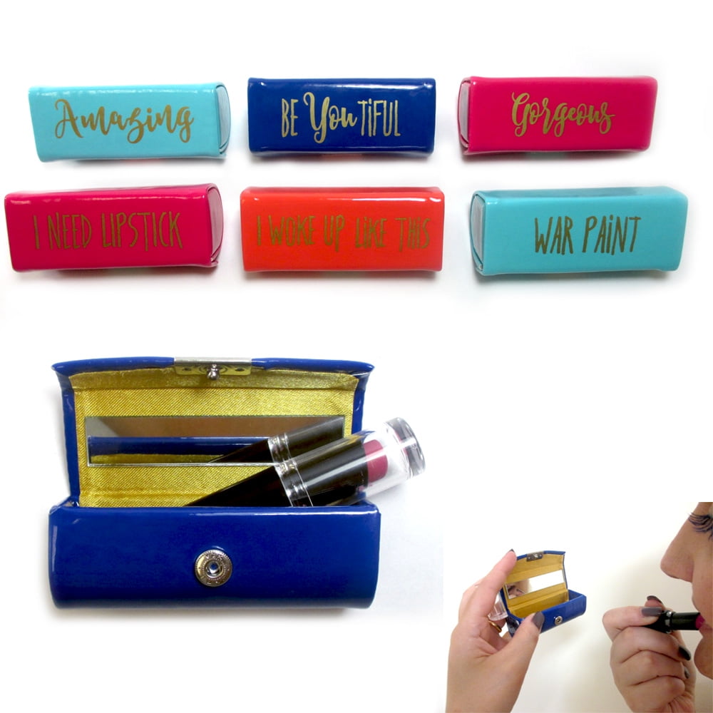Lipstick Case Holder Portable Mirror Inside Purse Makeup Button Closure