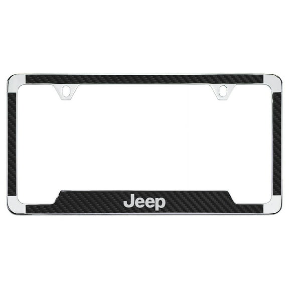Jeep Wordmark Black Carbon Fiber Inlay Zinc Metal License Frame Holder 2 Hole