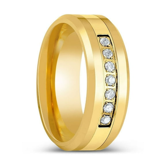 LUMINEX | Gold Tungsten Ring, Diamond Stimulant CZ Ring, Beveled