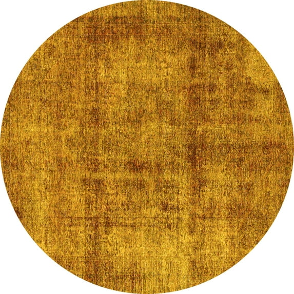 Ahgly Company Machine Washable Indoor Round Abstract Yellow Modern Area Rugs, 4' Round