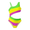 thumbnail image 2 of LIJCC Toddler Girl One-Piece Color-Block Swimsuit – Asymmetrical Strap Design with Cutout Waist Detail, Bold Striped Pattern, Perfect for Beach & Pool Adventures, 2 of 5