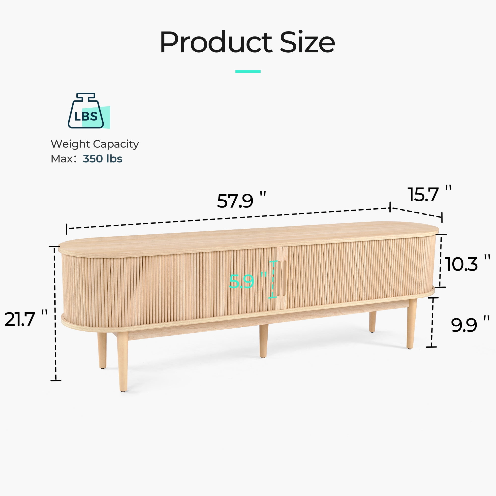 LINSY HOME Fluted TV Stand for TVs up to 65", Mid-Century Home Entertainment Center with Sliding Tambour Door and Adjustable Shelves, Oak