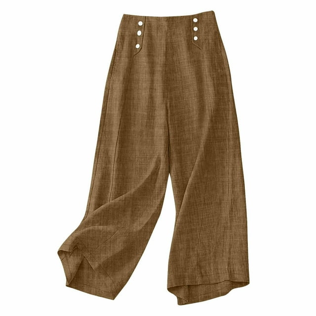 Timegard Womens Wide Leg Pants High Waist Lightweight Button Solid Color Loose Trousers Summer Casual