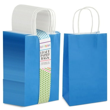 25-Pack Blue Gift Bags with Handles - Small Paper Treat Bags for Birthday, Baby Shower, Wedding, Bulk (5.3x3.2x9 In)