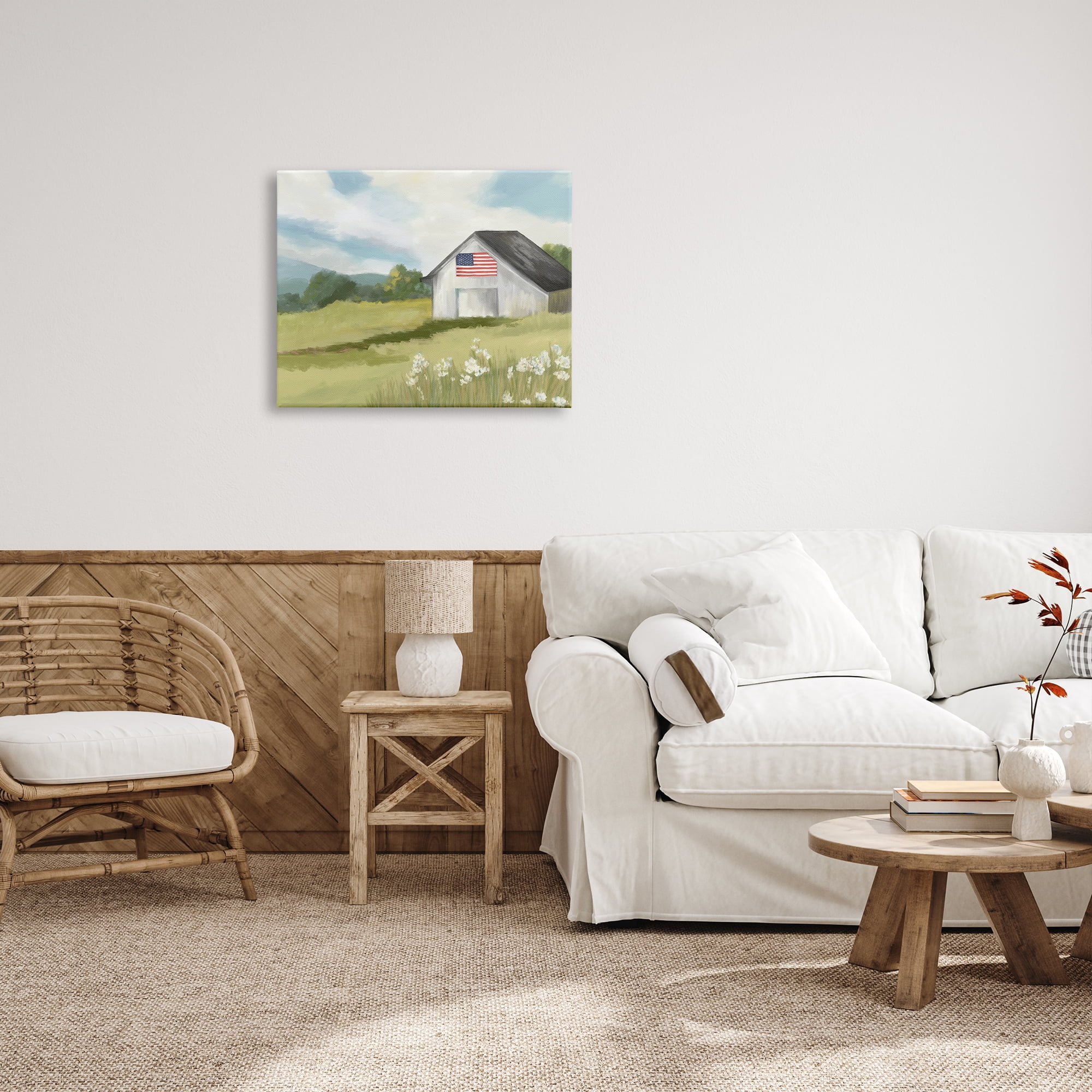 Stupell Industries American Flag on Barn Nature Painting Gallery Wrapped Canvas Print Wall Art, 30 x 24