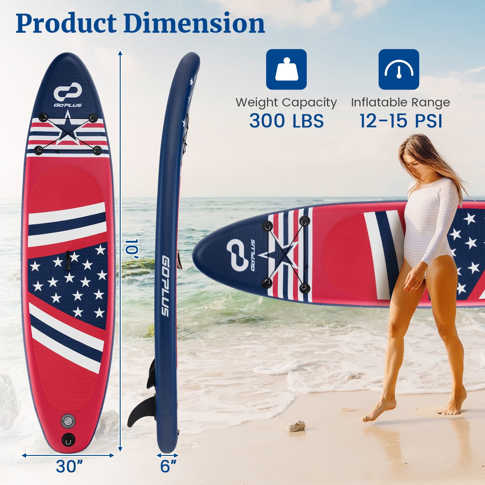 Goplus 10' Inflatable SUP Board Portable Adjustable Stand Up Paddle Board with 5 D Rings Red