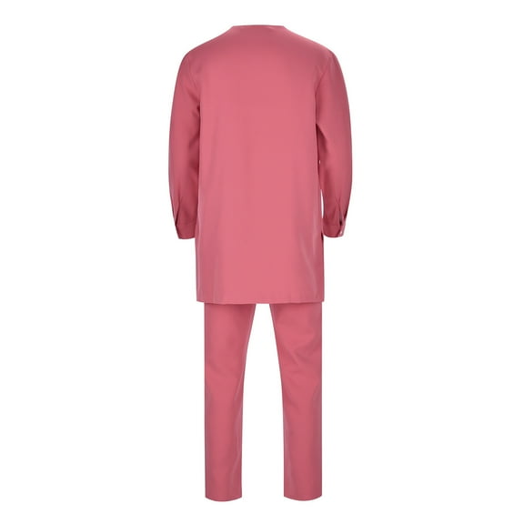 Fauean Casual Suits for Men Comfortable Slim Fit Long Sleeve Pullover Tops Simple Pants Hot Pink Size L