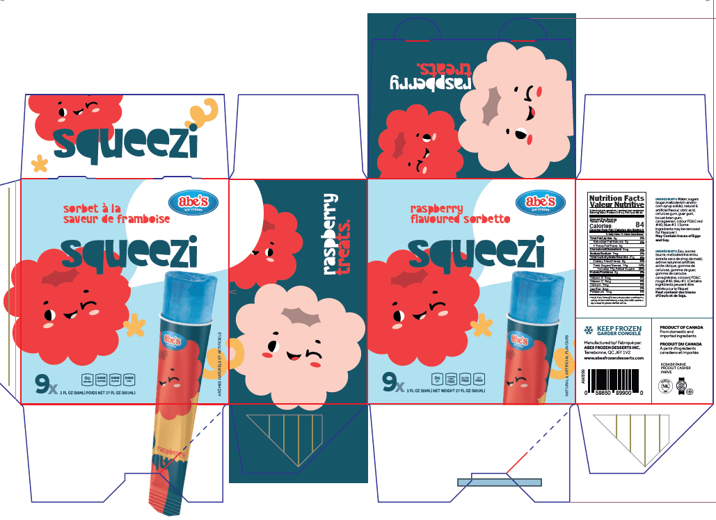 Abe's Squeezi Sorbetto aromatisé à la framboise paquet de 9 enfants 85g Squeezi Sorbetto aromatisé à la framboise paquet de 9 enfants