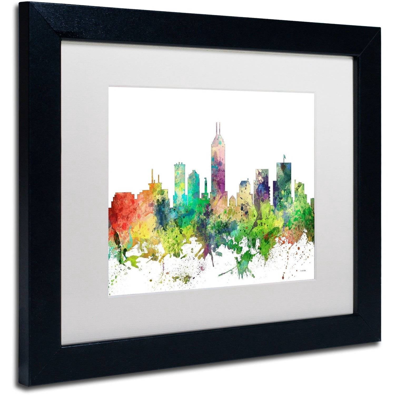 Trademark Fine Art "Indianapolis Indiana Skyline SP" Canvas Art by Marlene Watson, White Matte, Black Frame