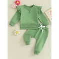 thumbnail image 2 of FEORJGP Toddler Girls Solid Color Outfits 0-3Y Kids Long Sleeve Sweatshirts Cross Pattern Crew Neck Pullover Side Slit Tops Elastic Waist Pants Little Girl Casual 2Pcs Clothes Set Spring Fall, 2 of 9