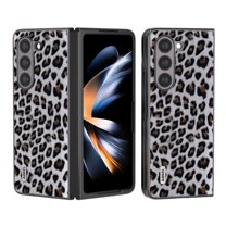 ELEHOLD for Samsung Galaxy Z Fold 5,7.6 inch Case, Leopard Print Texture PU Leather Slim Shockproof Anti-Scratch Non-Slip Protective Case for Samsung Galaxy Z Fold5,Silver
