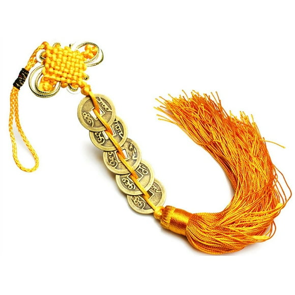 ZeeStar Chinese Feng Shui Five Emperor Money Coins for Wealth and Success with Chinese Knot Lucky Coins Golden Yellow (5 Coins)