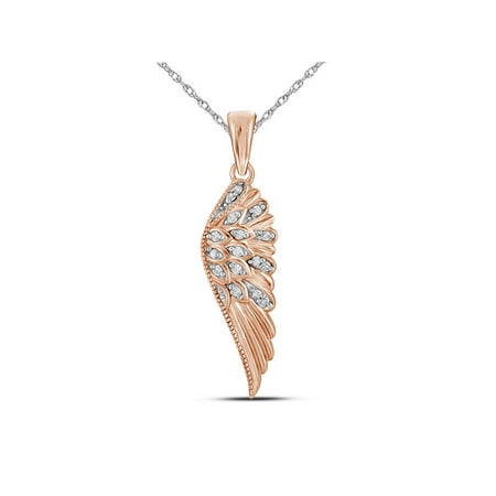 White Gold Baby Angel Pendant - 10kt Rose Gold Womens Round Diamond Angel Animal Feather Wing Pendant 1/20 Cttw
