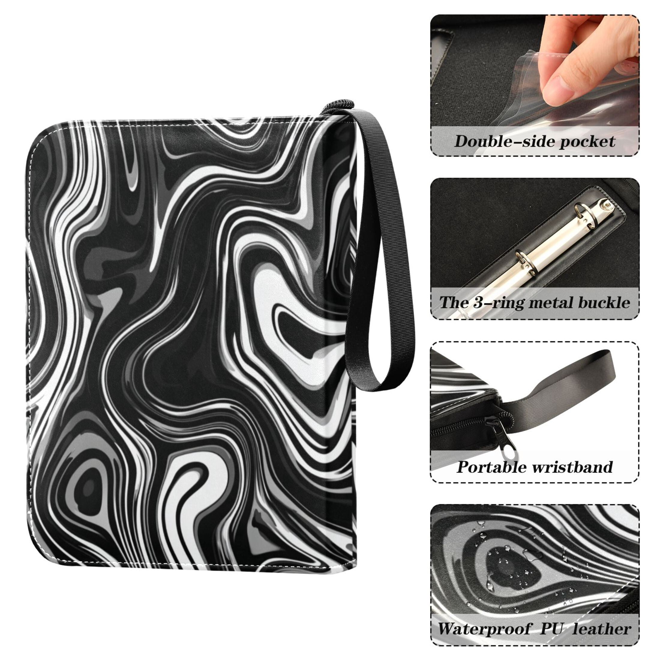 4 Pocket Trading Card Binder, 50 Pages Sleeves Holds 400 Cards, Card Collection Album Holder for Game Cards, Sports Cards, TCG Storage Matte Black Flowing Lines