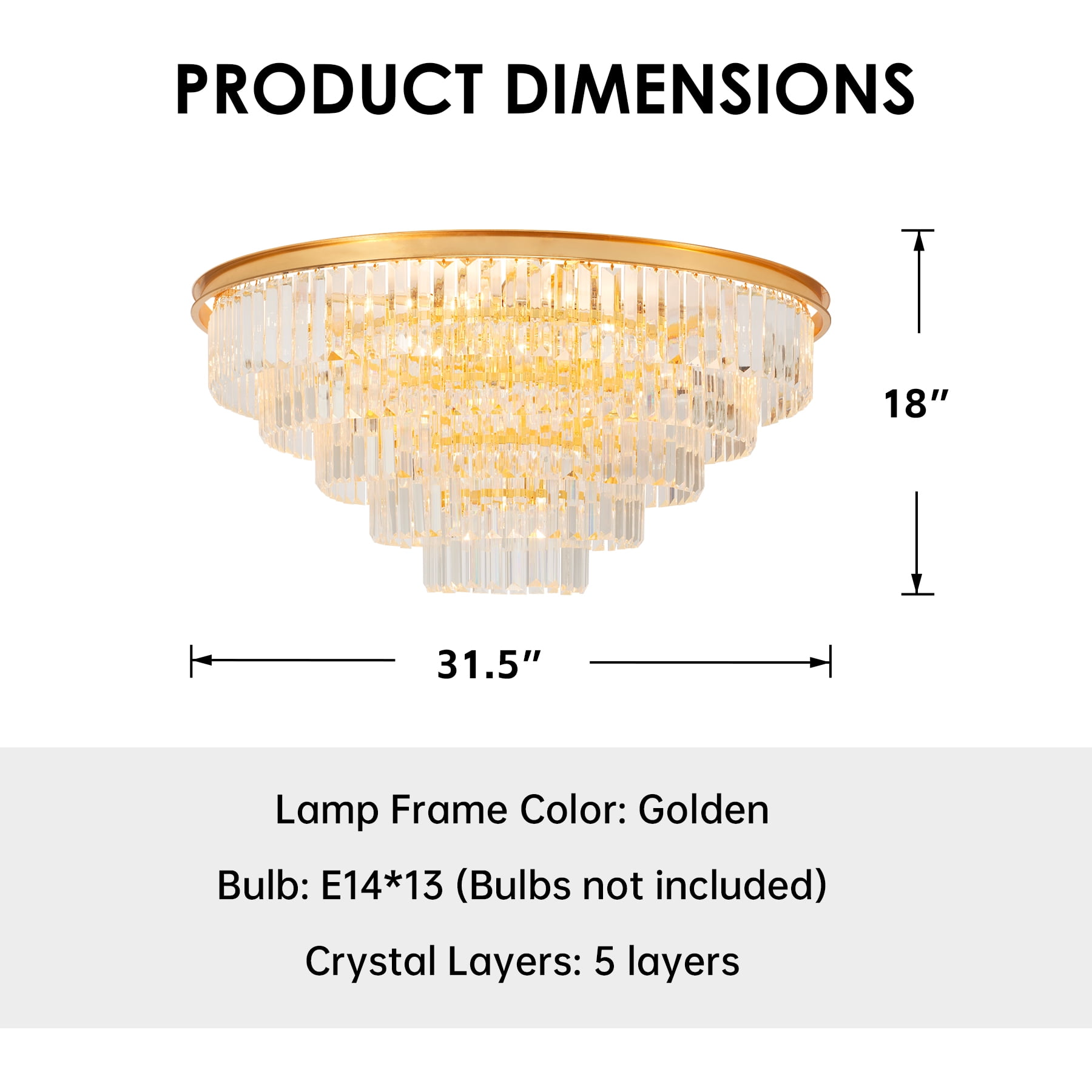 31.5" Round Postmodern Crystal Flush Mount Ceiling Light with Remote - 5-Tier Transparent K9 Prisms & Gold Iron Finish for Living Room/Bedroom