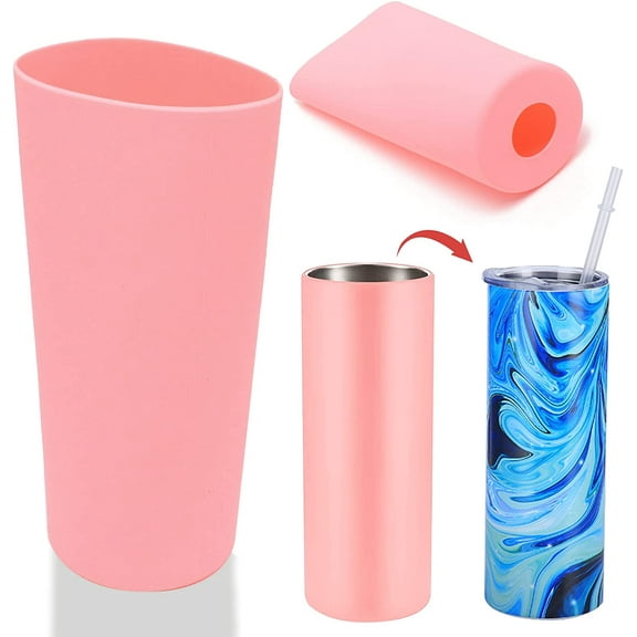 2PCS Unseamed Silicone Wrap for Sublimation Tumblers 20oz Reusable Silicone Sublimation Sleeve Mug Clamp Sleeve Fixture for Full Wrap Tumbler Blanks Sublimation(Pink) Pink