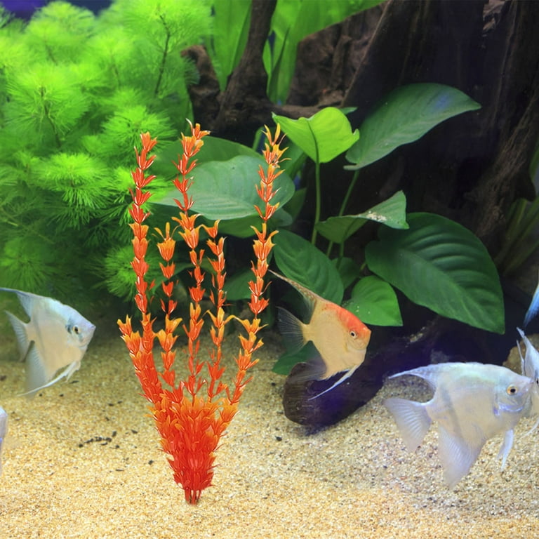 11-Inch Colorful Aquarium Plastic Plants 6-Pack, Ceramic Base Fish