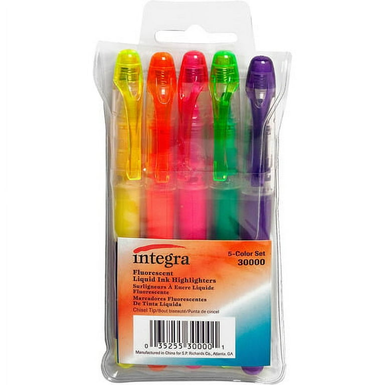 Integra Liquid Highlighters - Fine Marker Point - Chisel Marker Point Style - Assorted - 5 / Set Integra Liquid Highlighters - Fine Marker Point - Chisel Marker Point Style - Assorted - 5 / Set