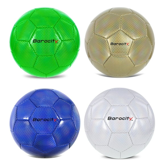 Barocity Iridescent Soccer Balls Set of 4 – Gold, Blue, White, Green Official Match Ball with Reflective Hex Pattern, Sport Soccer Balls for Indoor and Outdoor Training and Practice Games - Size 3