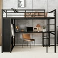 thumbnail image 3 of URTR Queen Loft Bed with Desk & Built-In Wardrobe, Metal Loft Beds Frame with Storage Shelves, Space Efficient Elevated Design for Small Apartment, Black, 3 of 9
