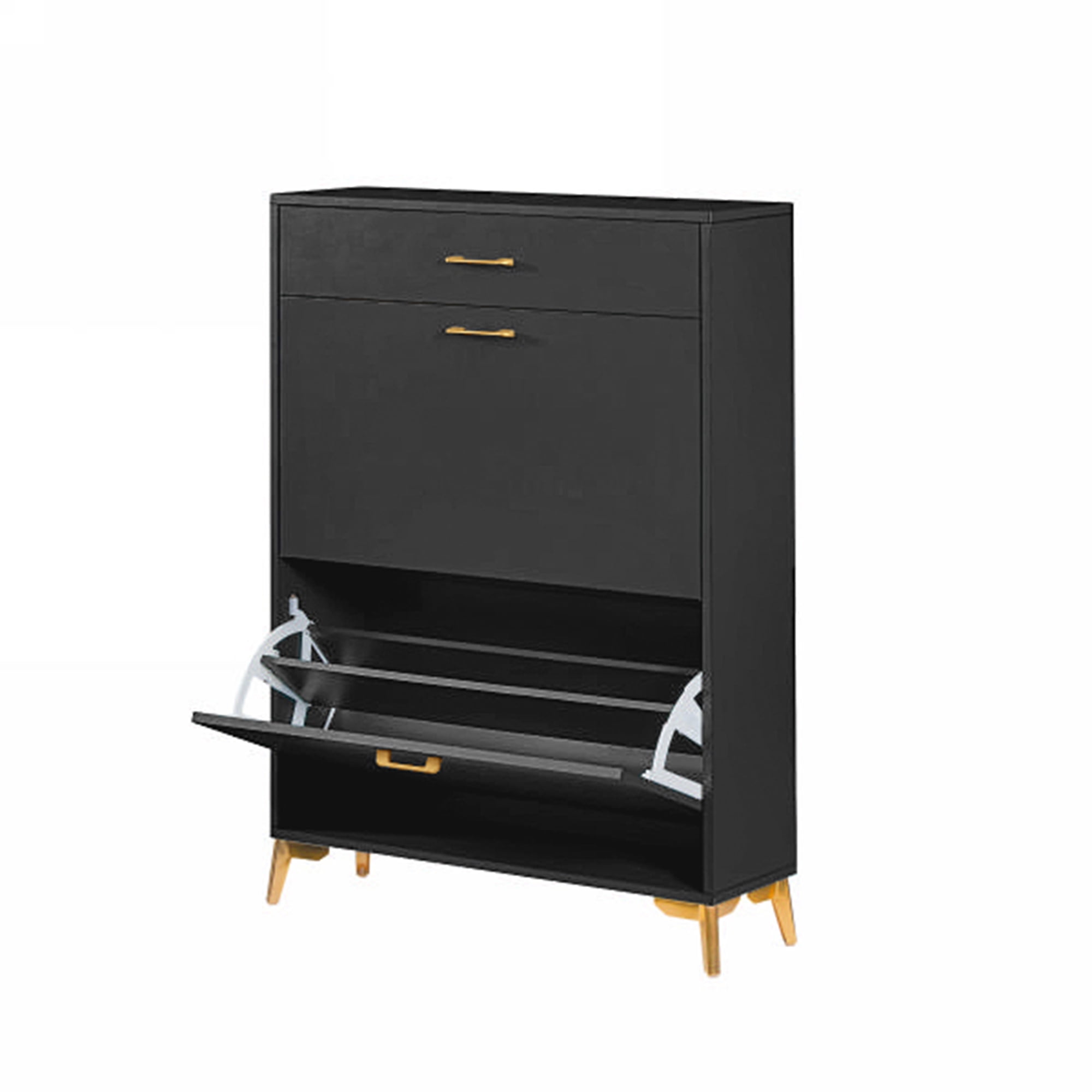 Kadyn 43.00"H Shoe Cabinet, Freestanding Shoe Rack Storage Organizer with Drawer, Entryway Shoe Storage Organizer, Black