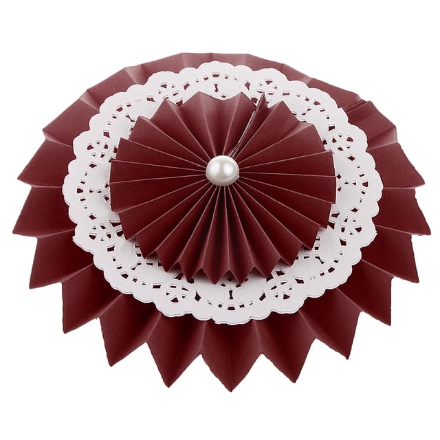 5pcs Abanico De Papel Decoración Fiesta De Cumpleaños De La Boda De La Flor Del Rojo De Vino De 6 Pulgadas Sunnimix Flor de papel