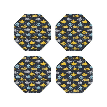 

Tideii Watercolor Bathyscaphe for Leather Coasters 4 Pieces Anti-fouling and Anti-scalding Decorative Coasters Suitable for Restaurants Kitchens Coffee Shops-Octagon