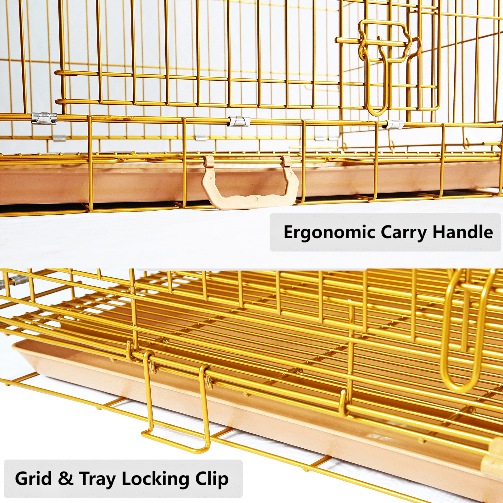 Homey Pet 30 Inch Medium Dog Crate, Copper Gold Wire Dog Cage Small, Collapsible Inside Dog Kennel Nano-Coated Metal Dog Crates with Pull-Out Floor Grid Tray, Double Doors Dual Locks, Portable Handle