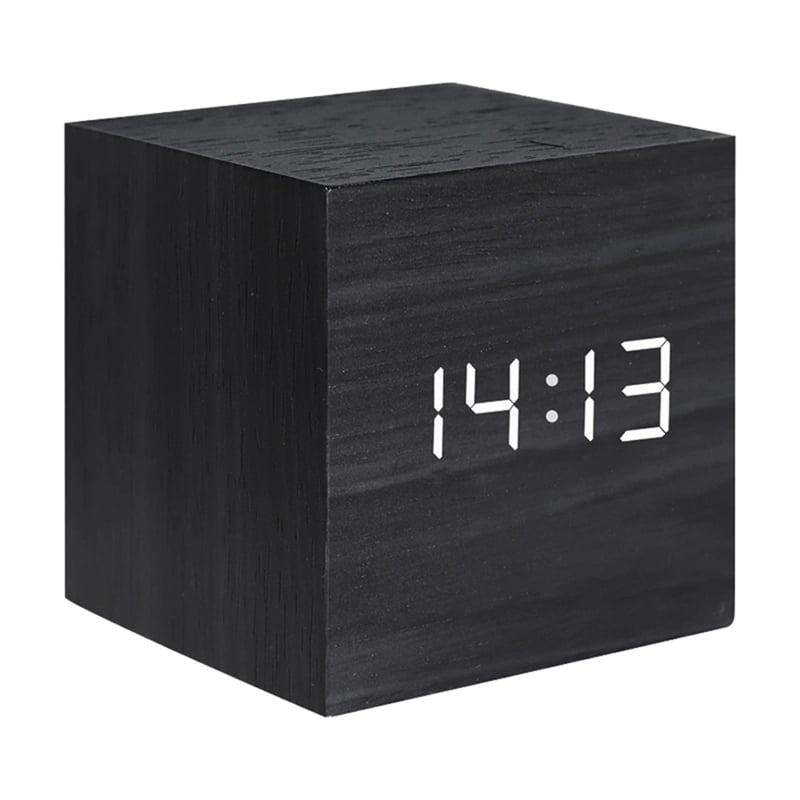 Square Wooden LED Digital Alarms Clock Wooden Retro Clock LED Bedside Table Desktop Clock Mini Digital Clock