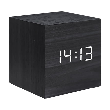 Square Wooden LED Digital Alarms Clock Wooden Retro Clock LED Bedside Table Desktop Clock Mini Digital Clock