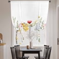 thumbnail image 4 of Pink Floral Tie Up Curtain 63 Inches Long, Rustic Wildflower Leaves Spring Blossom Balloon Style Kitchen Window Curtain Over Sink, Small Window Rod Pocket Curtain 52"x63", 4 of 9