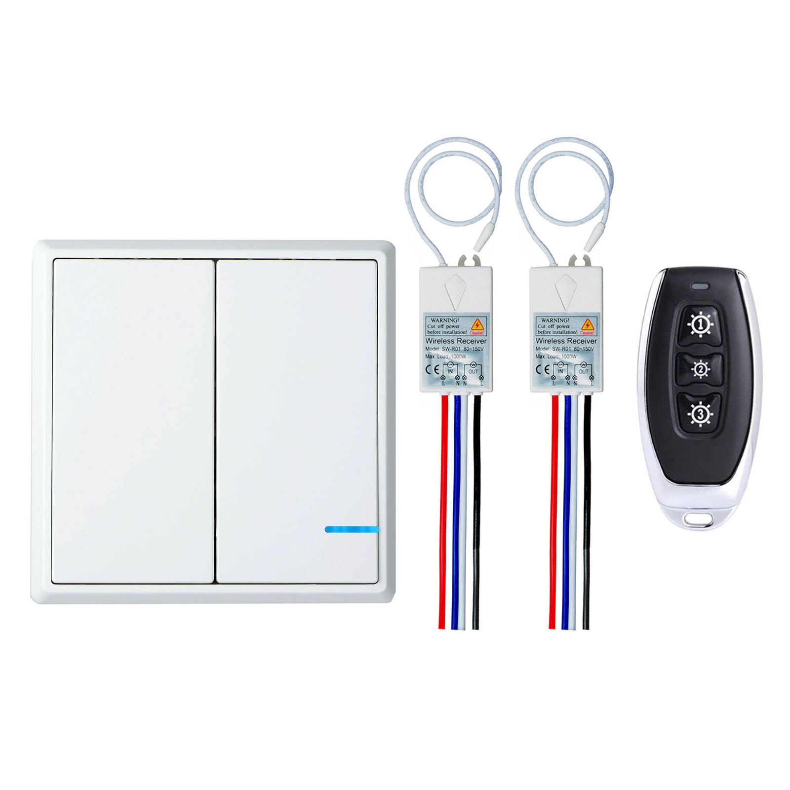 2 Gang Wireless Light Switch Receiver Remote Control Kit for Hotel Outdoor XE 