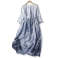 thumbnail image 1 of Puntoco Vestido Casual De Mujer De Color Sólido Suelto De Algodón Y Lino Plisado Con Cordones De Manga Corta Y Cuello Redondo Azul Xl,Regalos Para Mujer Joven, 1 of 9