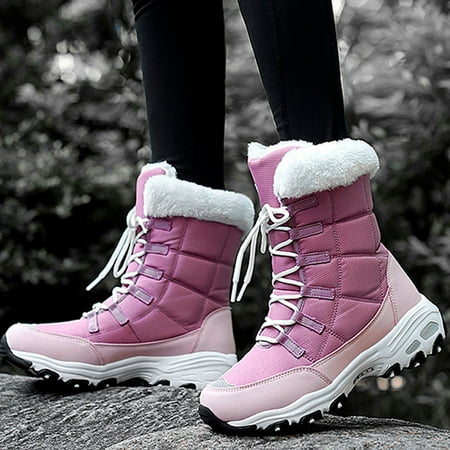 

Special Offers Juebong Women s Winter Outdoor Plus Velvet Non-Slip Mid-Tube Platform Snow Boots Pink 5.5