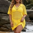 thumbnail image 5 of Maqroz Womens Crochet Cover Up Top Short Sleeve Beach Swimsuit Coverups V Neck Collared Knit Tunic Loose Sheer Mesh Swimwear, 5 of 6