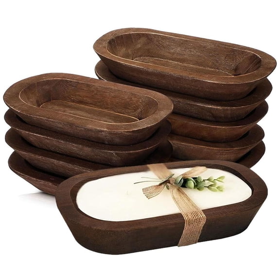 10 Pack Wooden Dough Bowl for Candle Making, Rustic Oval Wood Bowl for DIY Candles, Aromatherapy, Home Decor, Wood with Smooth Finish, Farmhouse * Decor