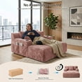 thumbnail image 5 of Homefun 61'' Oversized Chenille Chaise Lounge Chair with Cup Holder,No Assembly Indoor Reading Sofa with 3 Pillows for Living Room Bedroom,Pink, 5 of 5