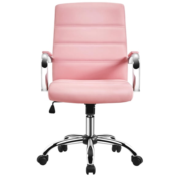 Mid-Back Office Chair, Seat Height Adjustable Swivel PU Leather Executive Chair, Comfortable Task Chair for Home Office Study, Pink