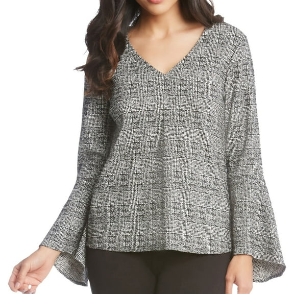 Karen Kane Womens Bell Sleeve Pullover Blouse, Black, Small