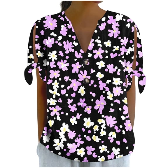Cold Shoulder Womens Tops with Short Slit Sleeve Chic 2025 Trendy Cotton Linen Shirts Loose Fitting Graphic Blouses